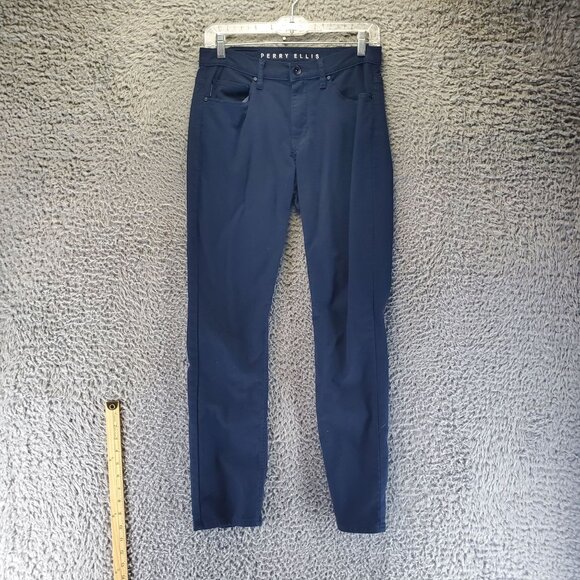 Perry Ellis Pants Mens 29x30 Navy Blue Slim Fit Stretch 5-Pocket Chino - Picture 1 of 12